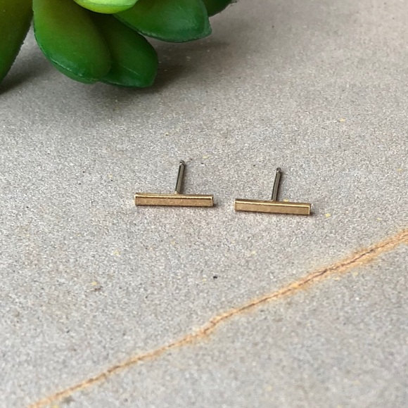 Jewelry - Gold Tone Minimalist Bar Dainty Earrings